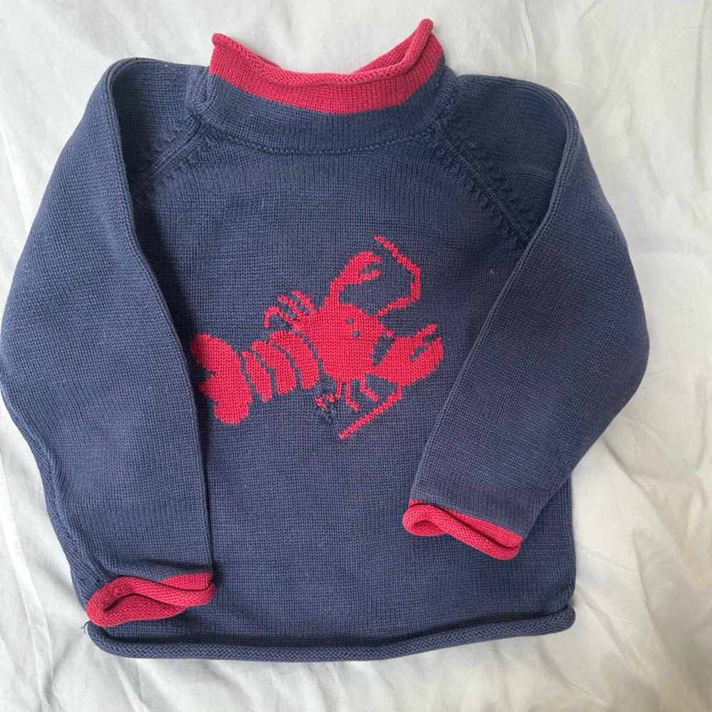 Vintage Toddler AMAZING L.L Bean lobster Navy and Red Knit Sweater size 4T